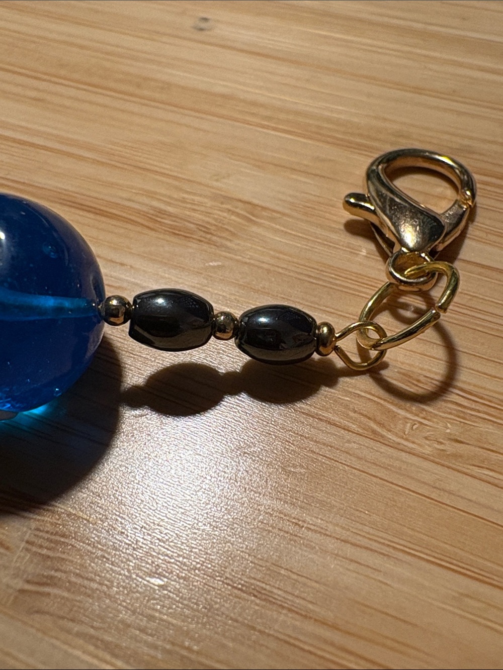 Hand Crafted Hematite Blue Evil Eye Glass Bead Keychain Charm - Picture 3 of 5